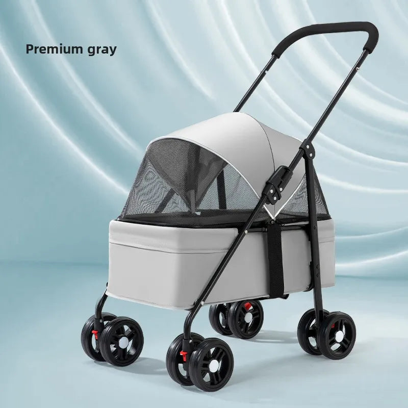 3 в 1 Кучешки колички, 4 колела, сгъваема количка за домашни любимци с подвижна раница, дишащи, видими мрежести раници за пътуване