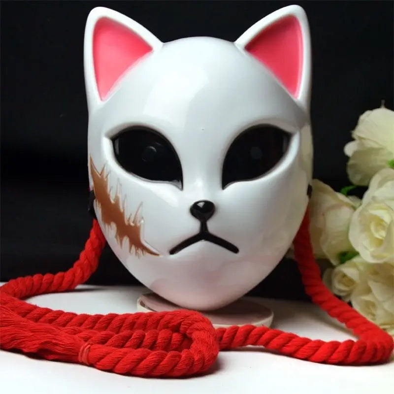 Dämonentöter Tanjiro Kamado &amp; Sabito Cosplay-Maske, halbes Gesicht, Fuchsmuster, Requisite für Anime-Konvention, Halloween-Zubehör, Geschenk