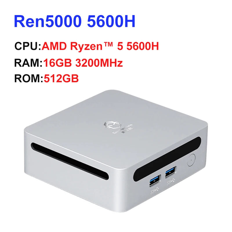 GenMachine AMD 5600H Mini PC Windows 11 3.3GHz Up to 4.2GHz 2*DDR4 Max Support 64GB RAM Gaming Pc WIFI6 Diy Gaming Computer