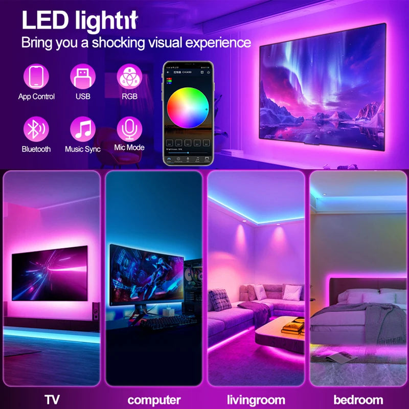 Tuya WiFi LED Strip Lights Smart Life USB 5050 RGB Lamp Tape TV PC Backlight Room Light Flexible Diode Work With Alexa Google
