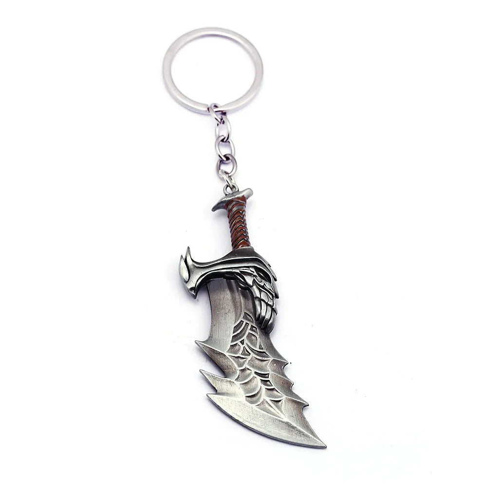 Mini Kratos Sword Key Chain Pendant For Men God of War 9cm Blades of Chaos Tiny Weapon Key Ring with Stand Accessories Keychain