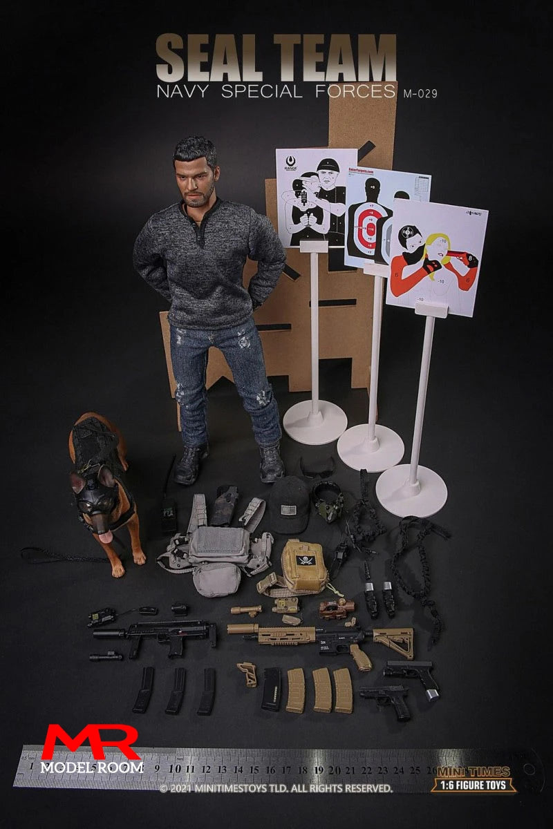 mini times toys M029 1/6 US Seal Team NAVY Special Force Soldier Jason Action Figure with Dog 12'' Male Figurine Model Toy