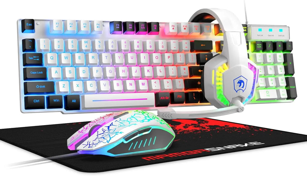 MANBASNAKE T11 Kabelgebundene Gaming-Tastatur und Maus-Headset-Kombination, Kabelgebundene Tastatur mit Regenbogen-LED-Hintergrundbeleuchtung