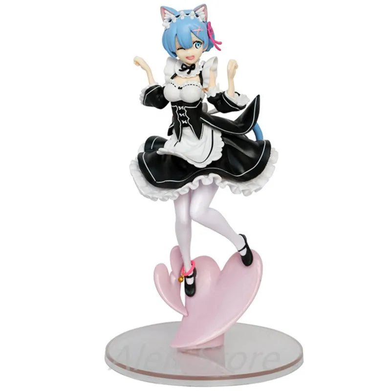 1/7-teiliges Set Anime Re: Leben in einer anderen Welt von Zero Rem Cat Ear Ver. Komplette PVC-Actionfigur Sammlermodell Spielzeugpuppe