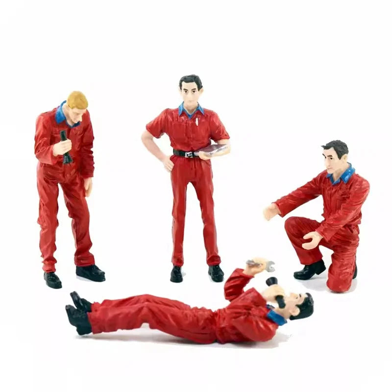 1/18 Scale 4Pcs Resin Repairman Model Vehicle Repair Factory Repair Worker Scene Accessories Action Figure Toy Gift Collection