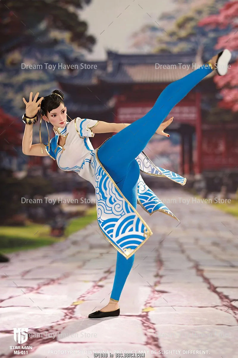 ‌STAR MAN 1/6 MS-011 Female Fighter Chun Li Blue Cloud Pattern White Cheongsam Edition‌ 12inch Action Figure Model