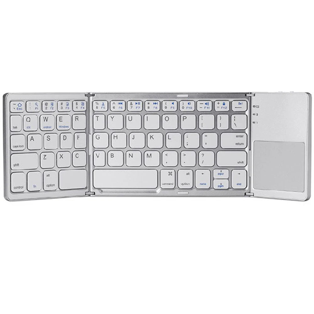Neue tragbare Mini-Bluetooth-Tastatur mit dreifachem Klappmechanismus, kabellos, faltbar, Touchpad-Tastatur für iOS, Android, Windows, iPad, Tablet
