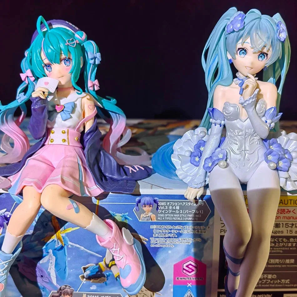 Hatsune Miku Pink Butterfly Flower Fairy Figure 14cm Blue Long Hair Q Version Anime Peripheral Collectible Model