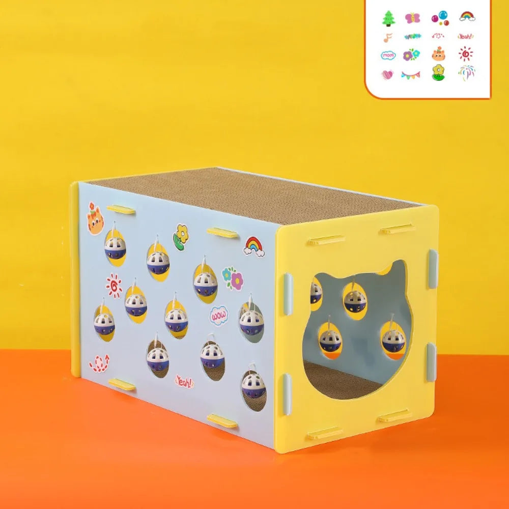 Doppelschichtiges Katzenkratzbetthaus, abnehmbares, verschleißfestes Haustiertunnelnest, doppelte Öffnung mit Bällen, Katzenschlafnest