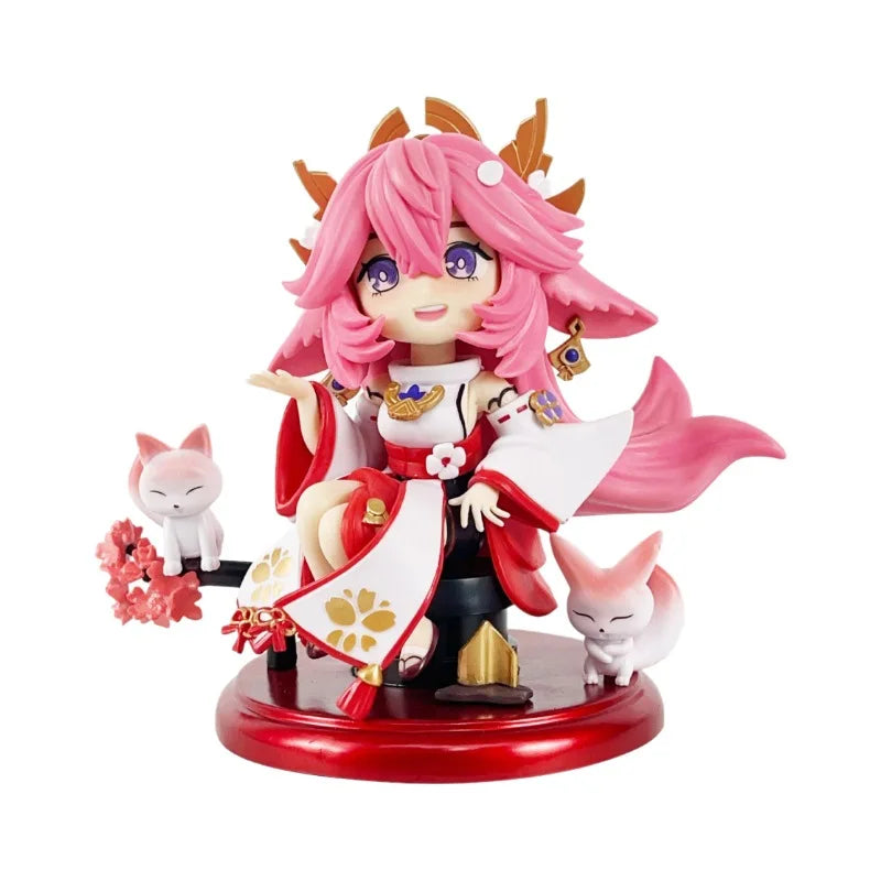 16CM New Anime Genshin Impact Yae Miko Ganyu Hu Tao Kawaii Q version Action Figure PVC Doll Model Toys ornament decoration Gifts