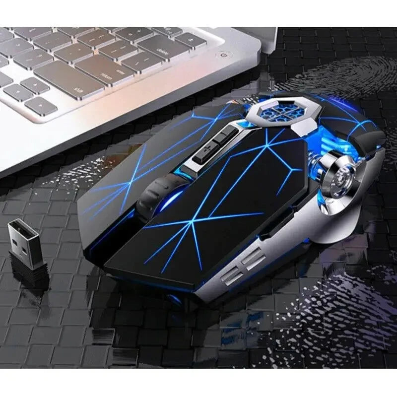 Drahtlose optische 2,4G USB-Gaming-Maus 1600DPI 7-farbige LED-Hintergrundbeleuchtung wiederaufladbare leise Mäuse für PC-Laptop