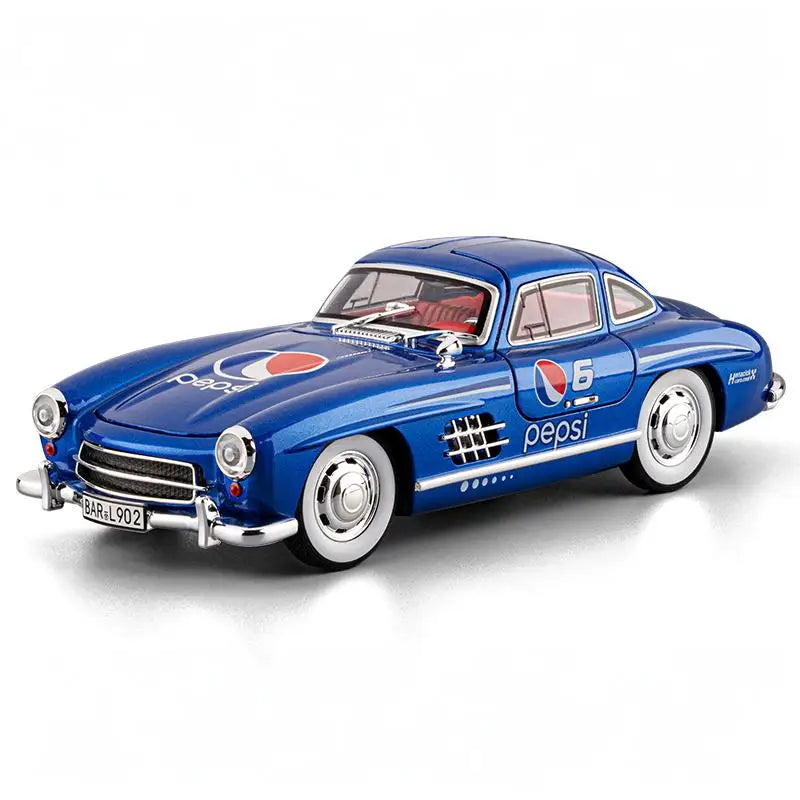 1:24 Benz 300SL Coca Cola Pepsi Cola Classic Vintage Car Alloy Diecast Model Car Sound And Light Pull Back Collection Hobby Gift