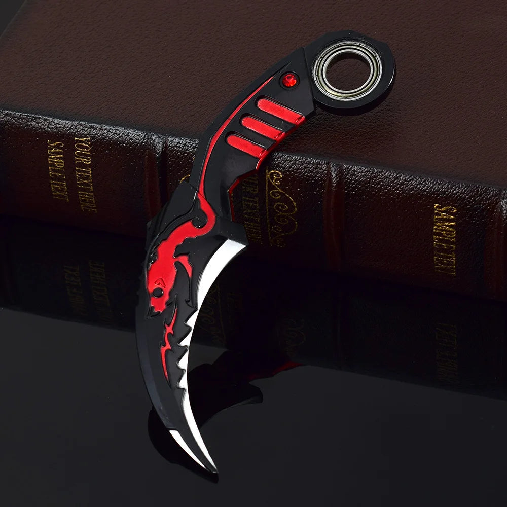 17CM Karambit Игра Живот и смърт Периферна Тъмна Луна Двойни Шипове Метален Модел Безопасност Мили Тери Влак Нож Играчки Меч Момче Подарък