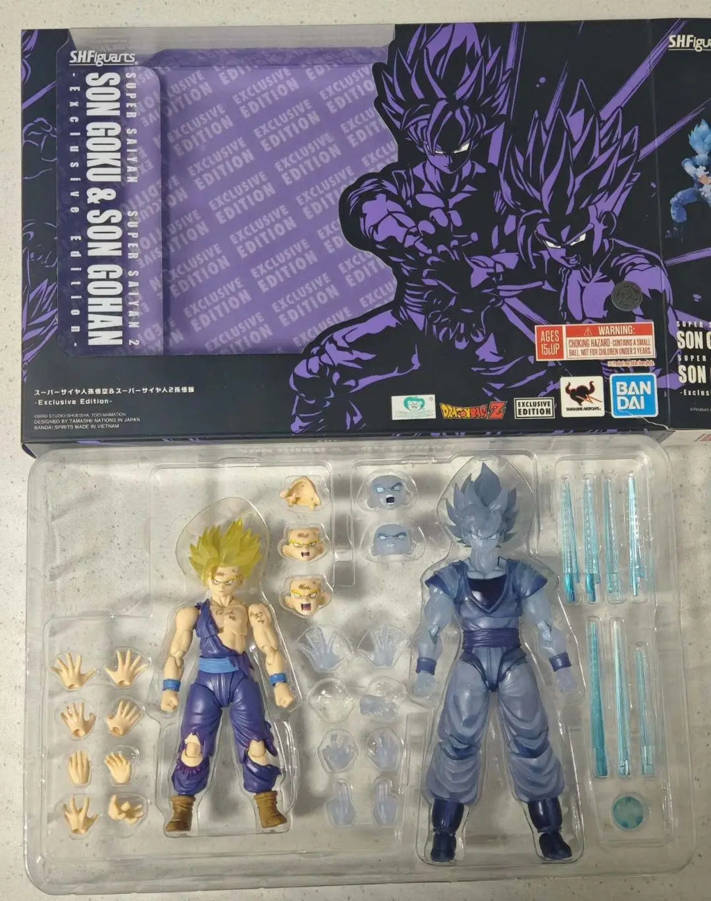 Stock Bandai SHF Dragon Ball Super Saiyan 2 Battle-Damaged Goku & Gohan Father-Son Kamehameha 1/12 Figure Model Collectible Gift