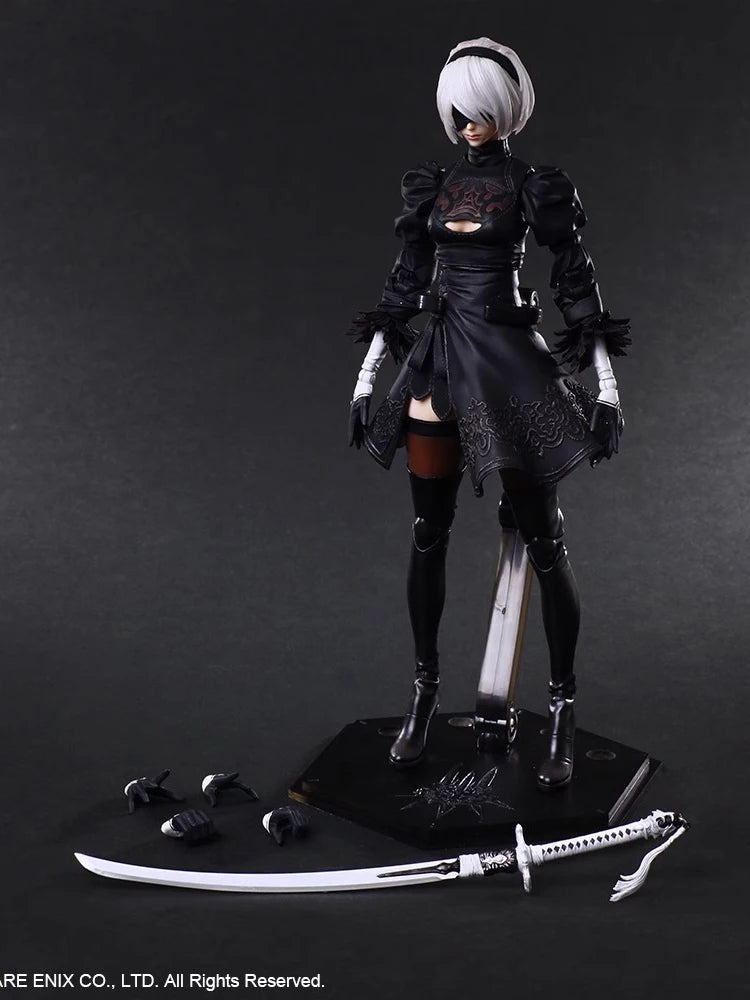 PLAY ARTS Original 1/6  Nier White Hair Movable Girl Action Figure 2B Sister Mini Long Sword Weapon Decor 12" Female Soldier