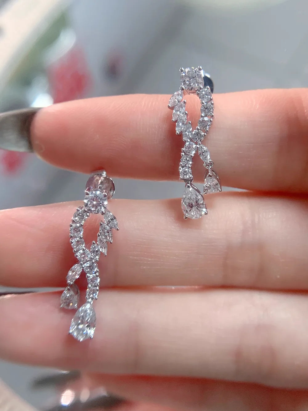 Custom Real Platinum PT950 Stud Earrings Women Anniversary Wedding Earrings Water Drop Marquise Moissanite Diamond Drop Earrings