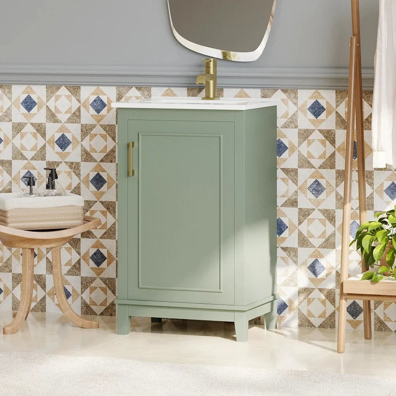 20 Inch Modern Small Bathroom Vanity Cabinet with Ceramic Basin, Ample Storage, Soft Close Door, Dimensions 20x15.5x33.3 Inches