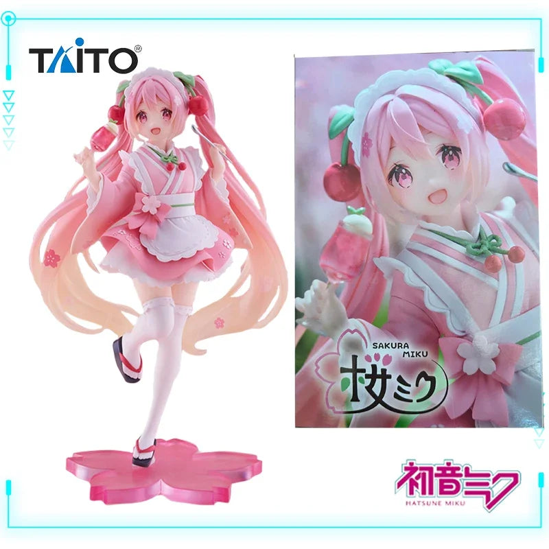 Taito Original Genuine Sakura Miku Coreful Figure Newly Drawn Japanese Style Cafe Hatsune Miku 18cm Model Toy Figures Xmas Gifts