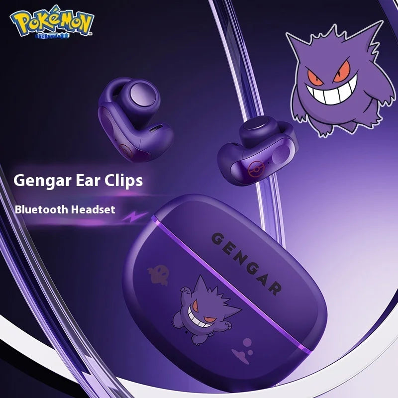 Gengar PokéMon Bluetooth Headset Ear Clip Hifi Stereo Wireless Game Sports Earbuds Long Battery Life Trendy Anime Gift