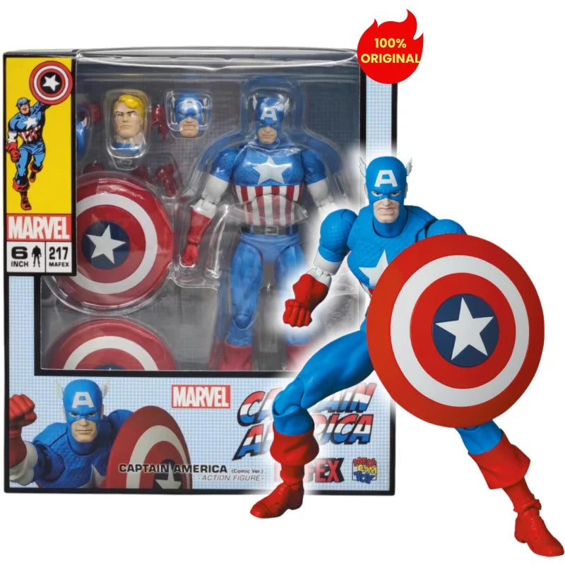 6 Inch Genuine MEDICOM TOY Marvel Captain America MAFEX Action Figure Articulated Collectible Model With Shield Toy