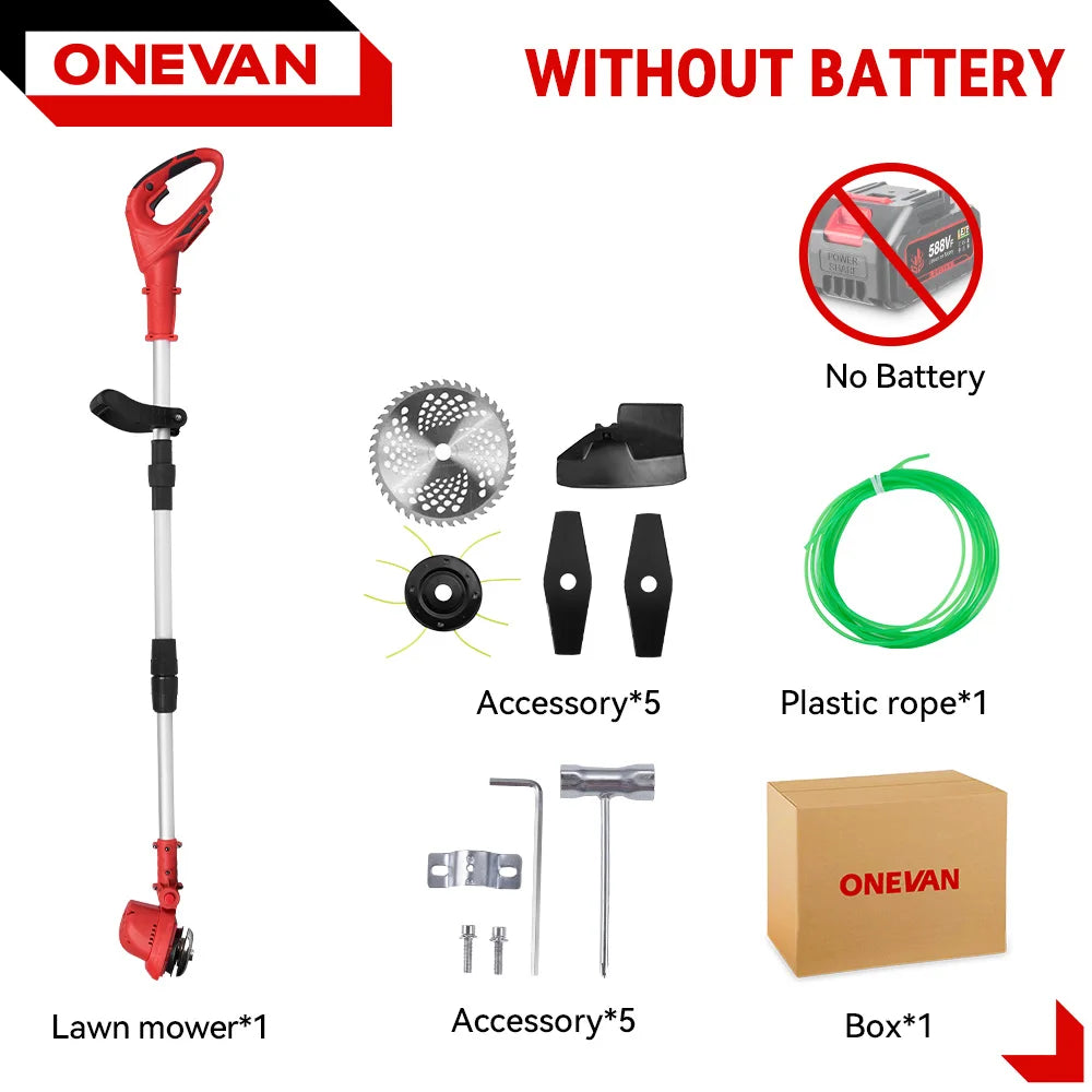 ONEVAN Cordless Brushless Electric Lawn Mower 10" Grass Trimmer Foldable Adjustable Garden Cutter Tool For Makita Battery Pin