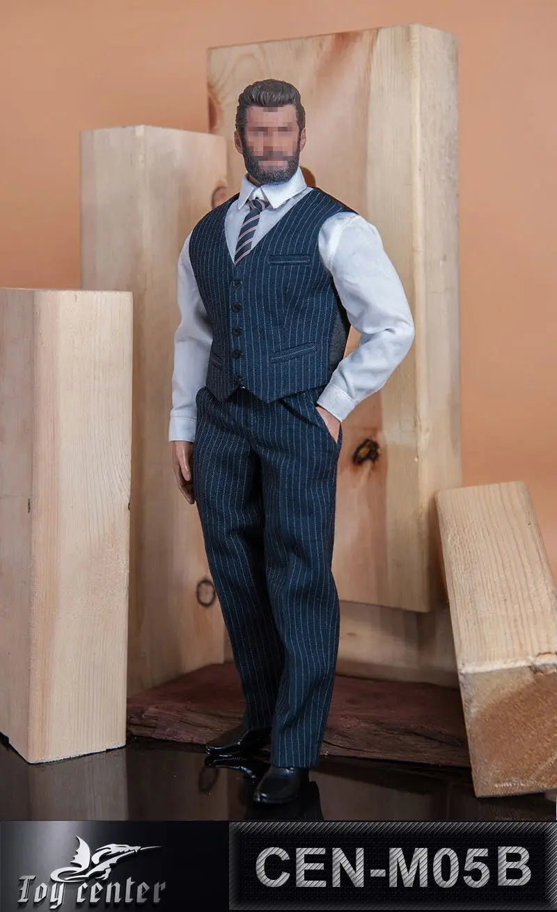 Toy Center CEN-M05 1/6 Scale Male Gentleman Striped Suit Clothes Model Fit AT027 TBL M34 M35 Strong Muscular Action Figure Body