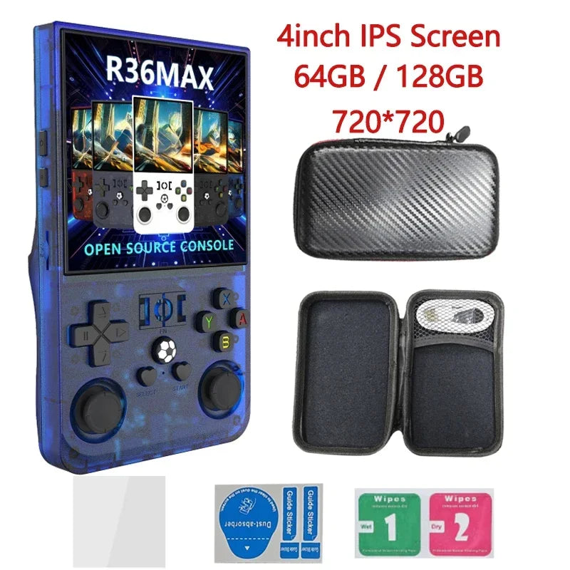 4inch IPS Screen Pocket Video Player Open Source Console Retro R36 Max Console 64G 128G Up to 22000 Games Handheld Game Players
