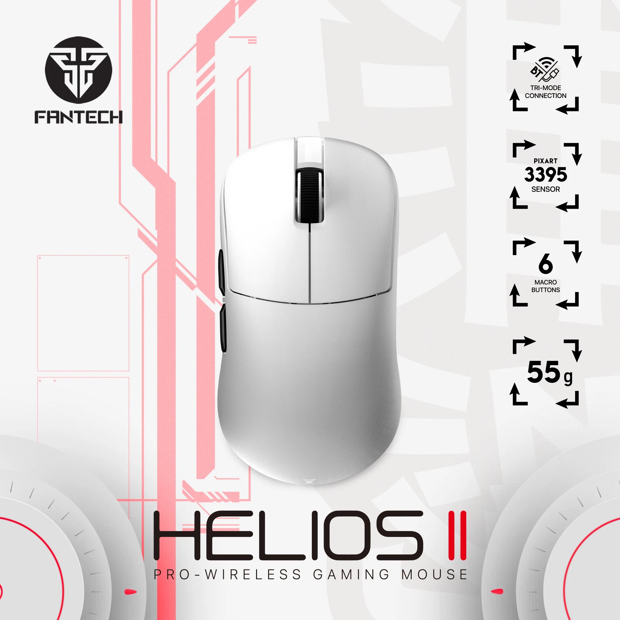 FANTECH HELIOS II XD3v3 Drahtlose und Verdrahtete Gaming Maus PAM3395 TTC Gold Schalter 26000DPI Optische Maus 55g Mäuse für Gamer Maus