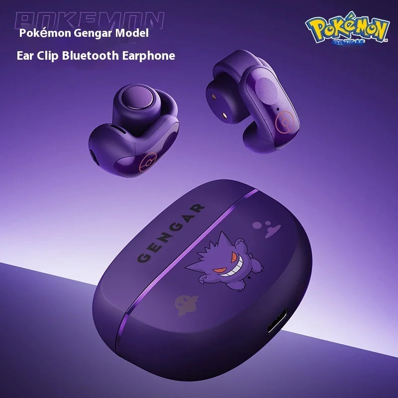Gengar PokéMon Bluetooth Headset Ear Clip Hifi Stereo Wireless Game Sports Earbuds Long Battery Life Trendy Anime Gift