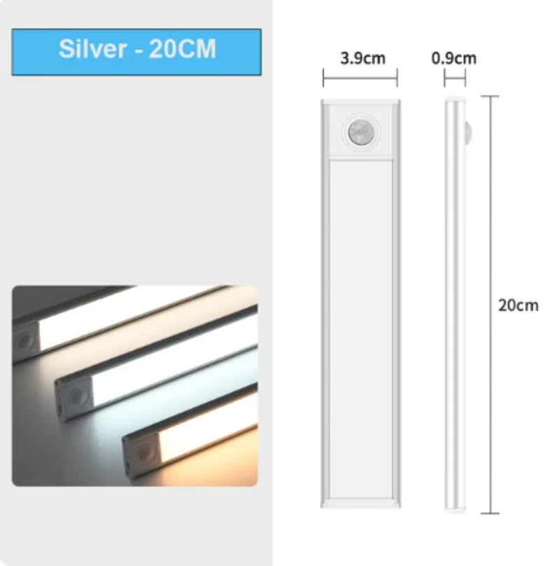 LED Cabinet Light USB Type-C Rechargeable Motion Sensor Led Lamp for Kitchen Wardrobe Cabinet Lighting 20cm/30cm/40cm/50cm