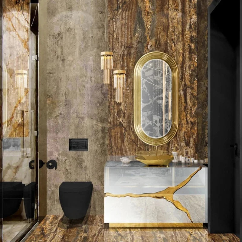 Moderner Villa-Badezimmer-Waschtisch mit goldenem Crack-Waschbecken