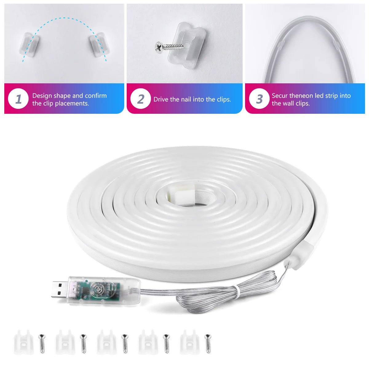 Smart RGBIC USB Neon LED Strip Lights,1M-10M, APP Control Music Sync Waterproof Dynamic Effects Neon Rope for Home Party Decor