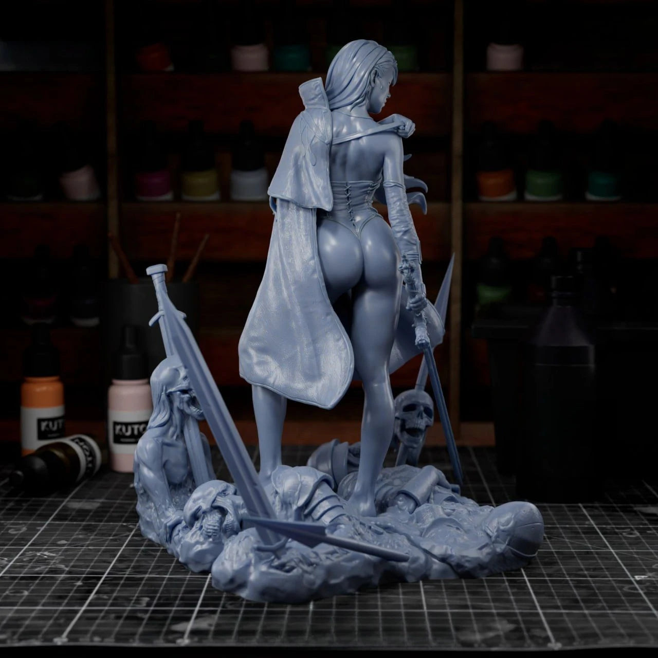 Silver-haired Female Warrior High-precision Figurine White Film Disassembly Model DIY Coloring Self-assembly Figurines Crafts
