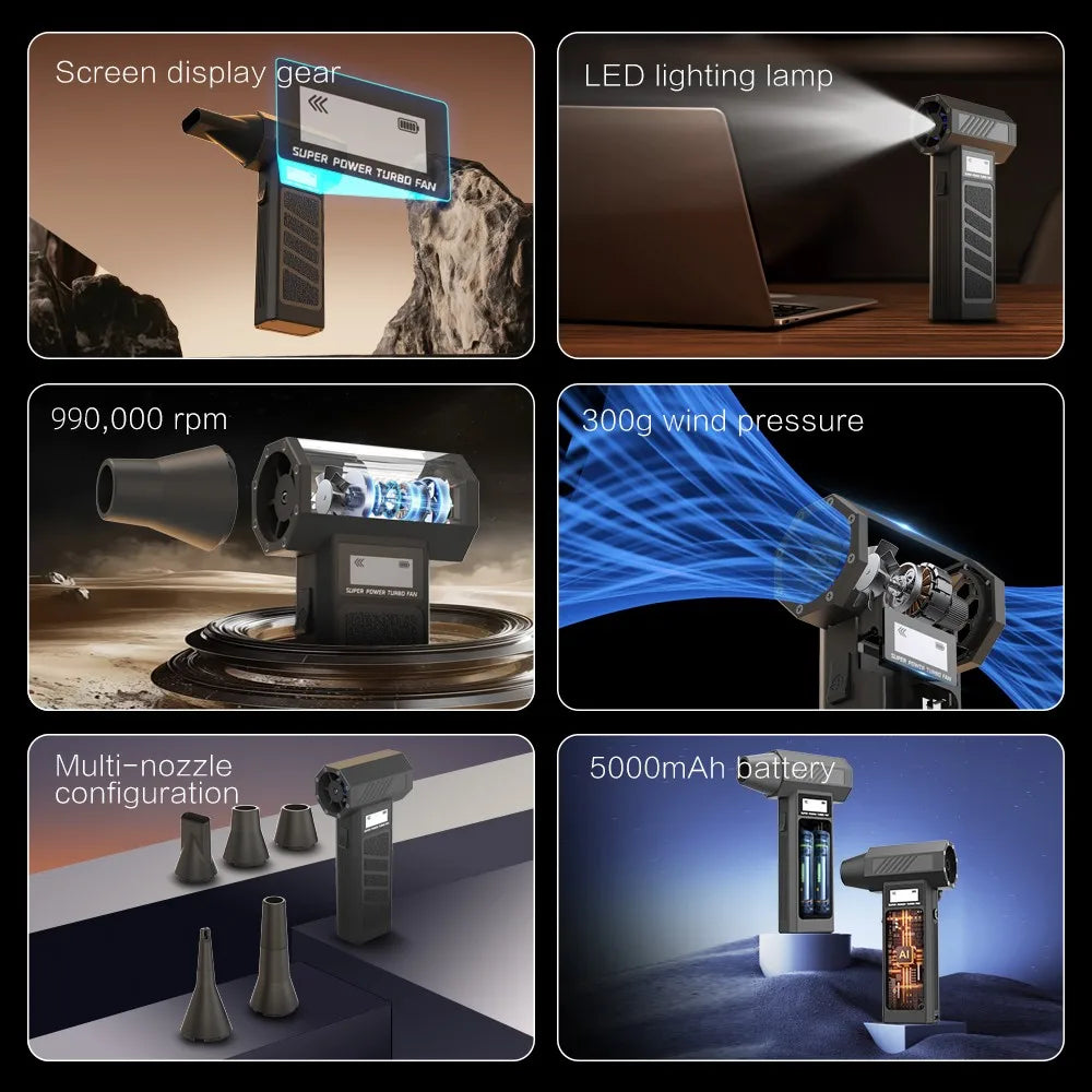 990.000 U/min Hurricane-Staubgebläse Kabelloser Druckluft-Staubwedel Hochgeschwindigkeits-Violent-Ventilator 4-Gang-Turbo-Jet-Gebläse
