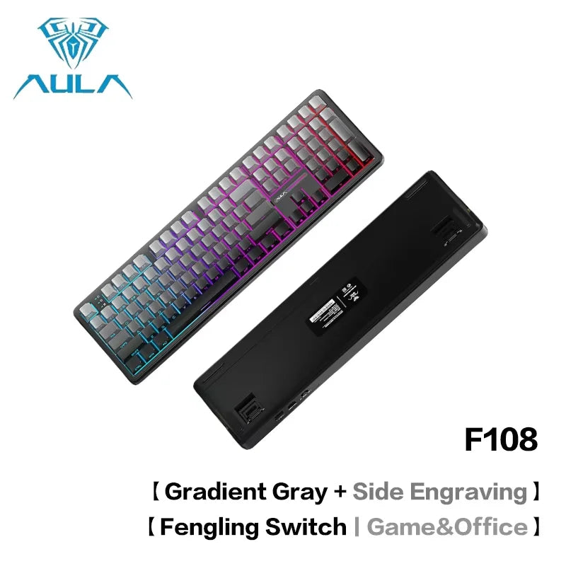 AULA F108 Pro Bluetooth 2.4G wired three-mode connection mechanical keyboard full-key hot-swappable gasket structure RGB light
