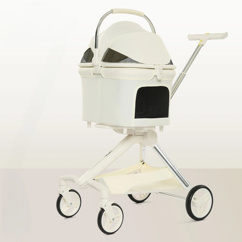 Leichter vierrädriger Haustier-Kinderwagen, faltbarer Katzen-Kinderwagen, tragbarer multifunktionaler Tragekorb, Heimtierbedarf für Reisen im Freien