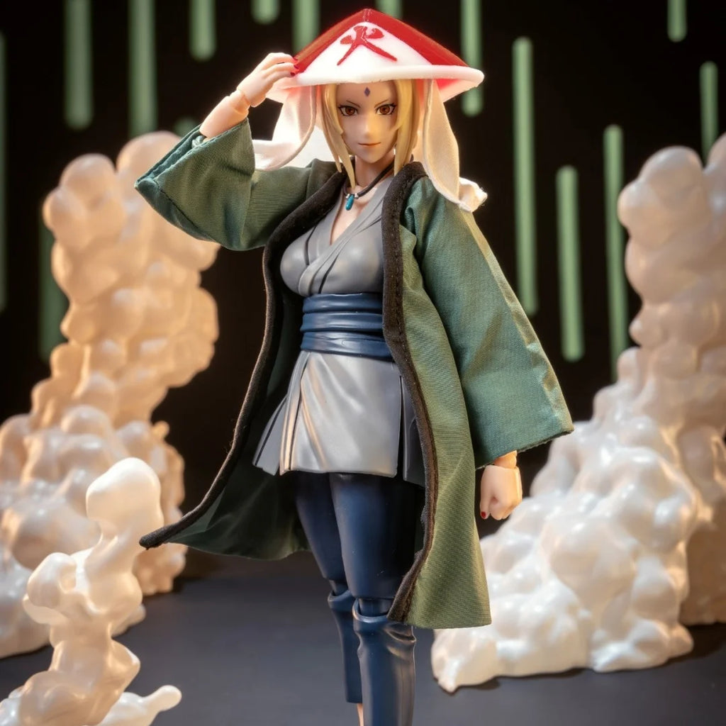 Naruto Shf Anime New Handmade Tsunade Coat Cloak Can be styled freely hat Clothes Built In Iron Wire Is Suitable for 1/12 Toys
