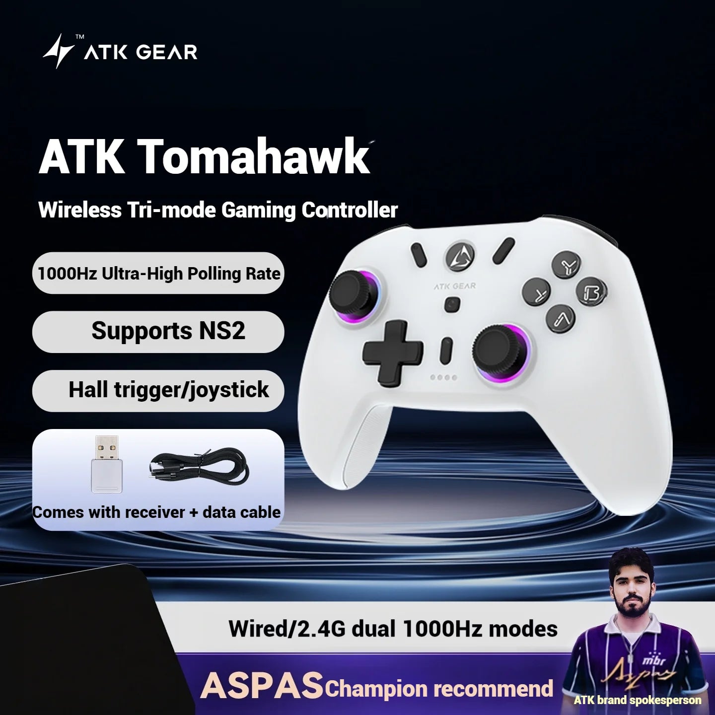ATK Tomahawk Wireless Game Controller Tri-Mode 1000Hz Return Rate Gampad for Switch2 Pc XBox NS2 Android IOS Hall Rocker/Trigger