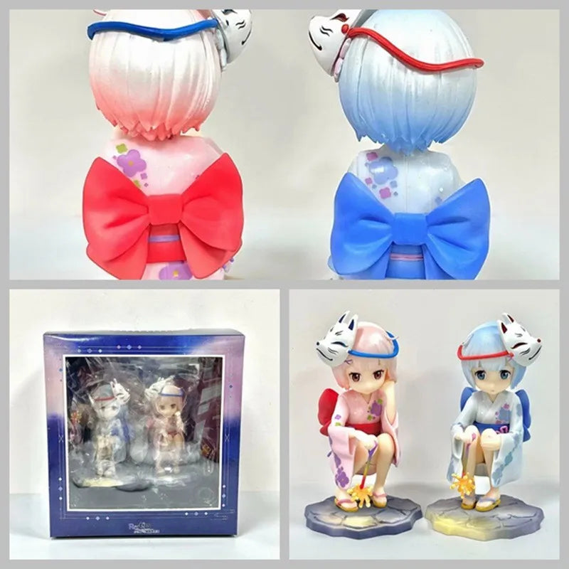 Anime Figure Rem Ram Emilya Cuter Case Model Q Version Collectible Static PVC Model from Zero Begining in Another World Life