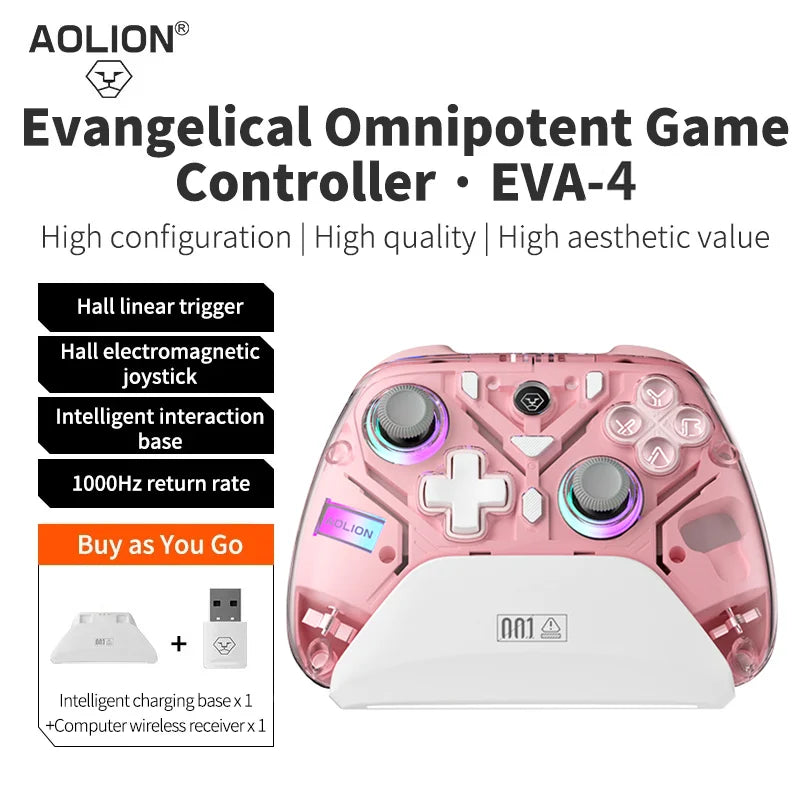 Aolion K20 RGB Wireless Gaming Controller Hall Effect Joystick Trigger For Nintendo Switch 2/PC/Phone With Charging Dock Gamepad