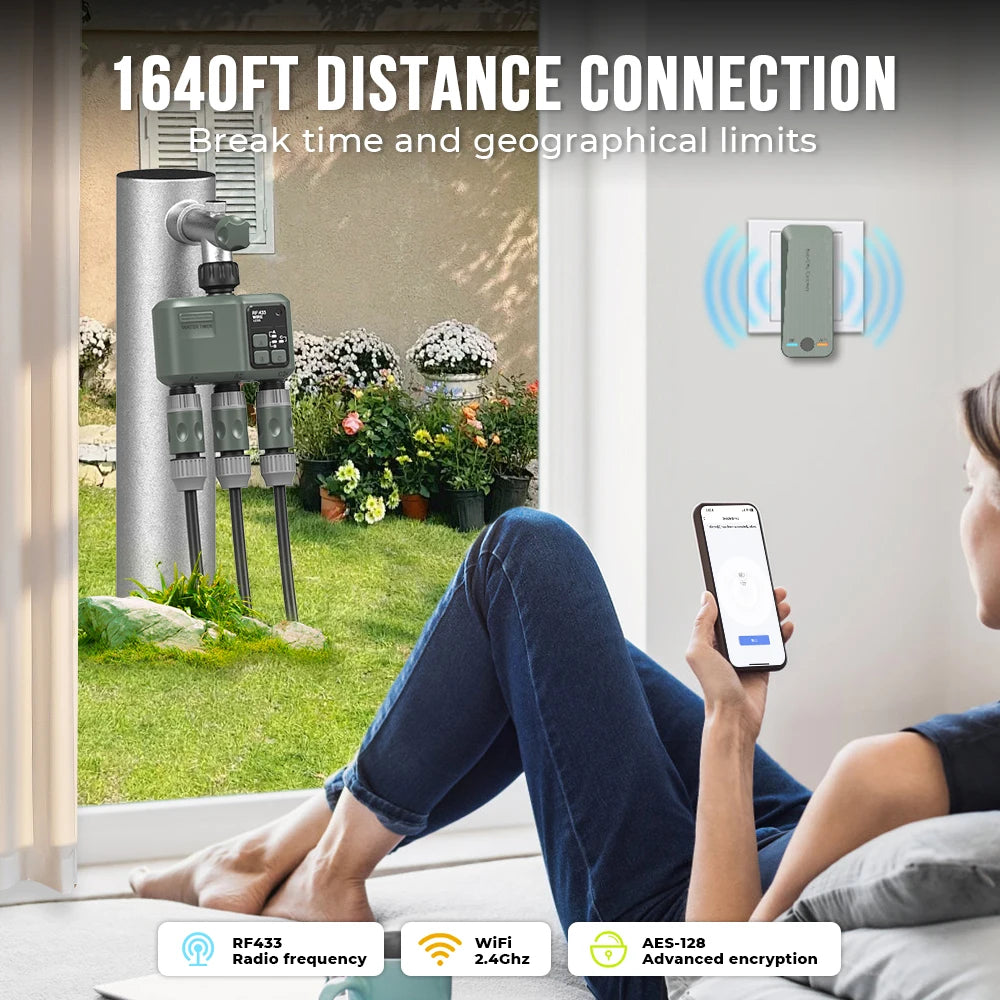 2025 Tuya Wifi+RF433 smart Garden Sprinkler Water Timer by 3 Way Rain Delay Filter Programmable Automatic Irrigation Controller