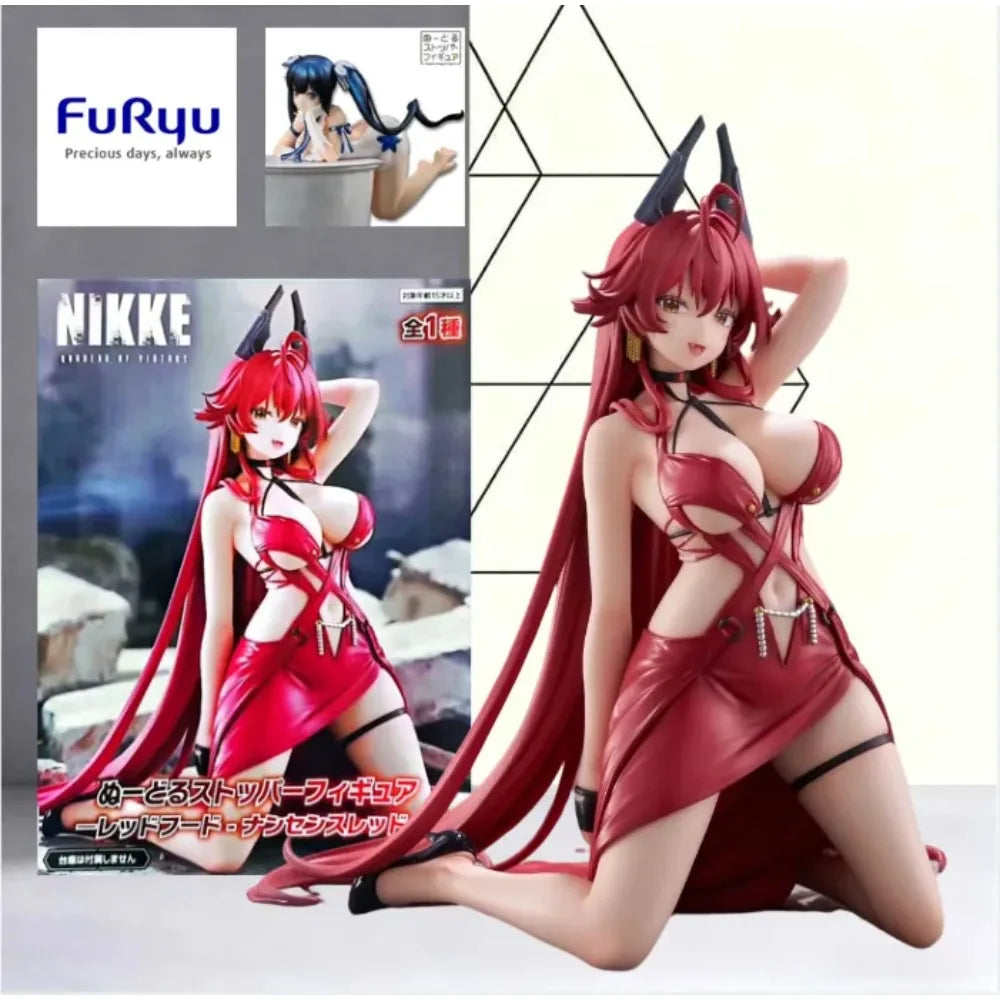 Licensed Anime Girl Noodle Stopper Collectible Statue White Twin Tail Red Long Hair PVC Mini Model Hobby Gift for Collectors