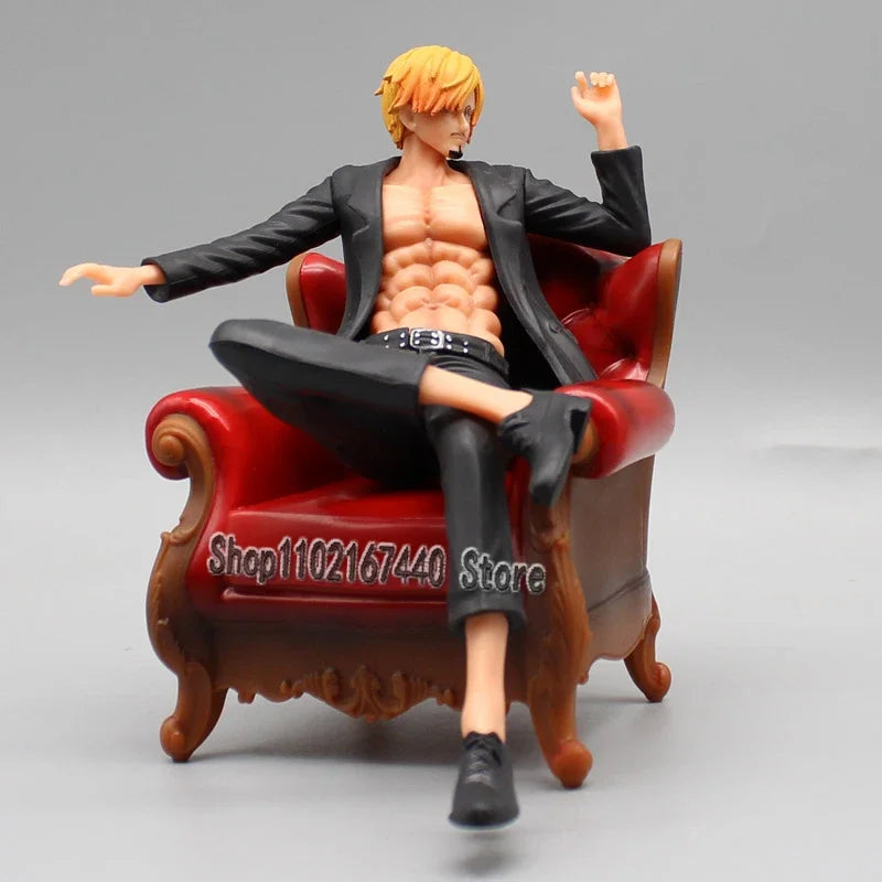 Anime Roronoa Zoro Sofa Figure One Piece Gk Figure Suit Sanji Action Figure Sofa Sitting Model 15cm PVC Collectible Statue Toy