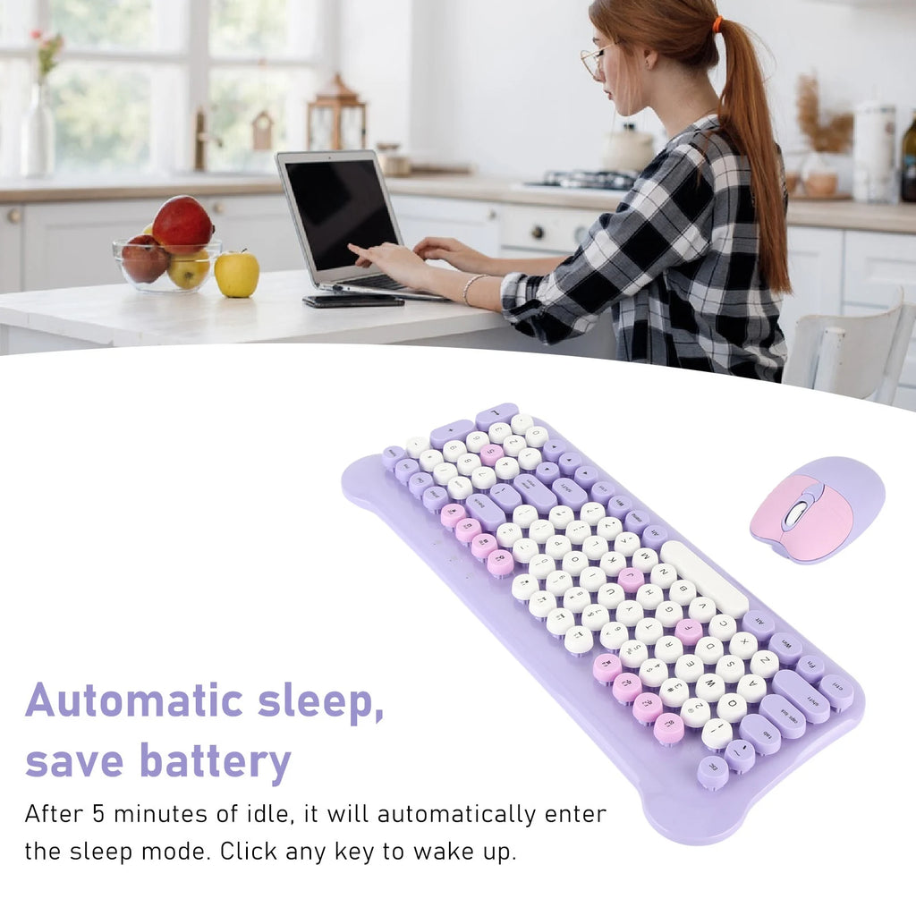 Colorful Keyboard and Mouse Plug and Play Wireless Keyboard and Mouse Set Responsive with Round Keycaps for Laptops PC Desktops