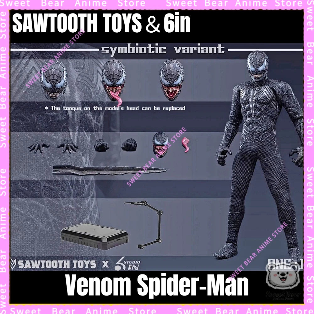 In Stock 6in & Sawtooth Toys 1/12 Scale Venom Spider-Man Symbiotic Variant Action Figure Anime Model Trendy Toys Desktop Doll