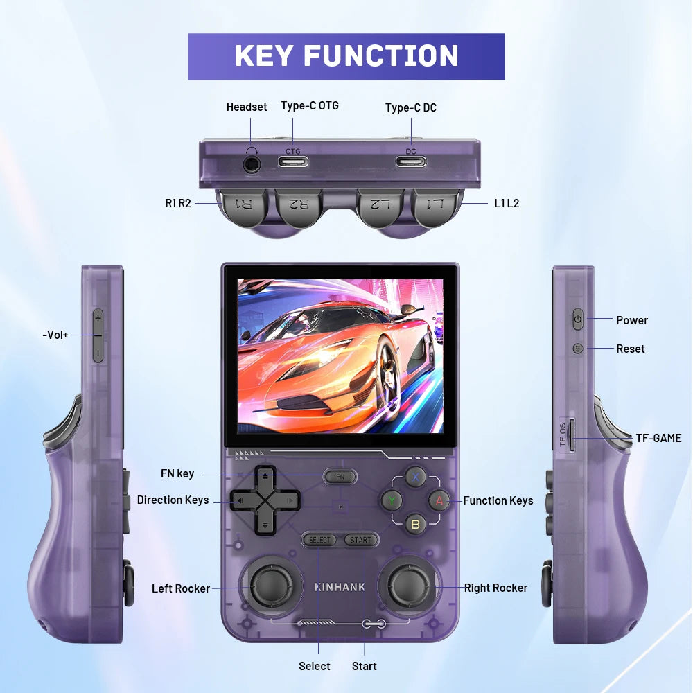 KINHANK K36 Retro-Handheld-Videospielkonsole, 500nit, 3,5-Zoll-IPS-Bildschirm, 16000 Spiele-Emulator für PS1/PSP/DC/N64/SS