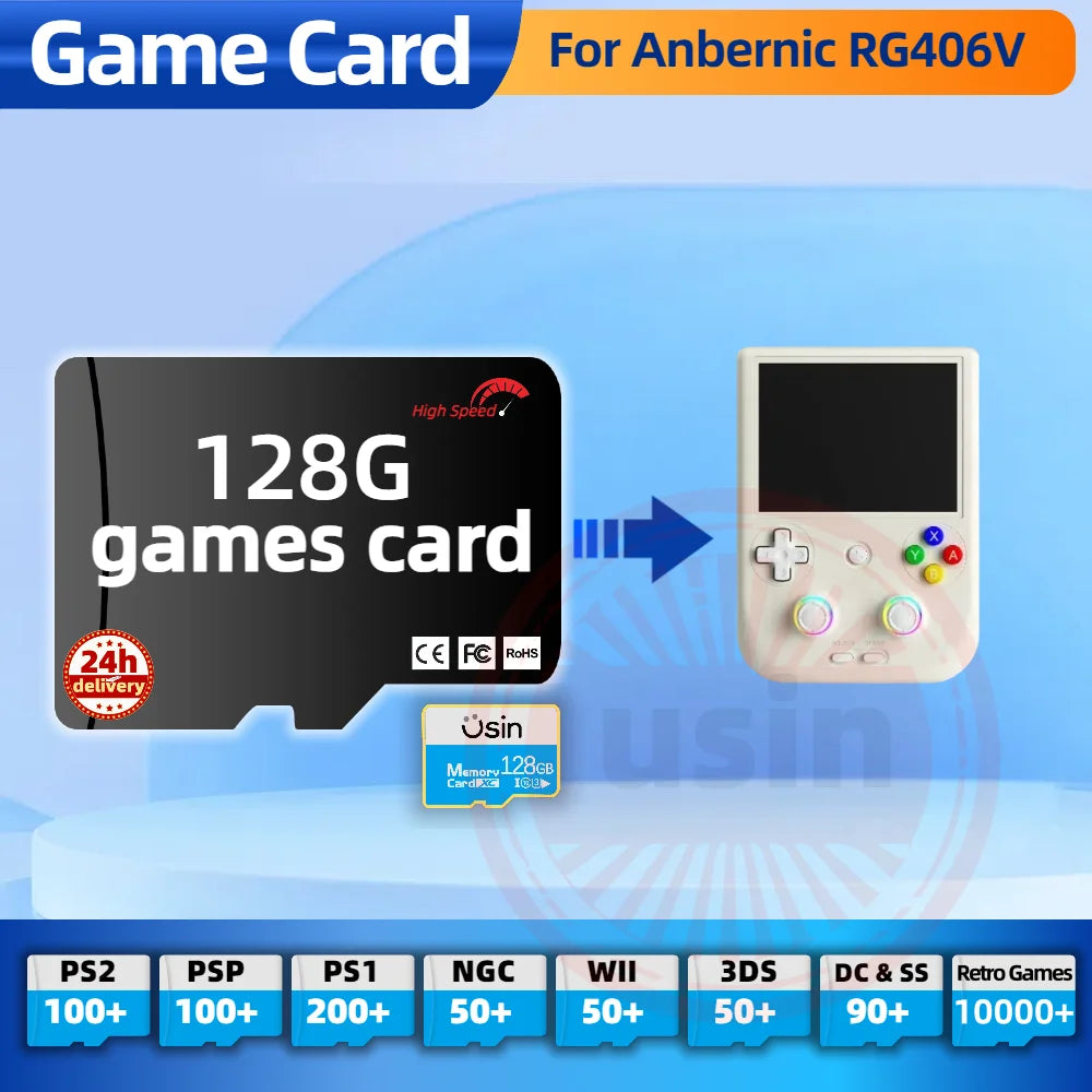 Game Card For Anbernic RG406V RGCUBE RG405V TF Retro Games PS2 PSP PS1 Android Portable Handheld Gaming SD Card High Speed 128G