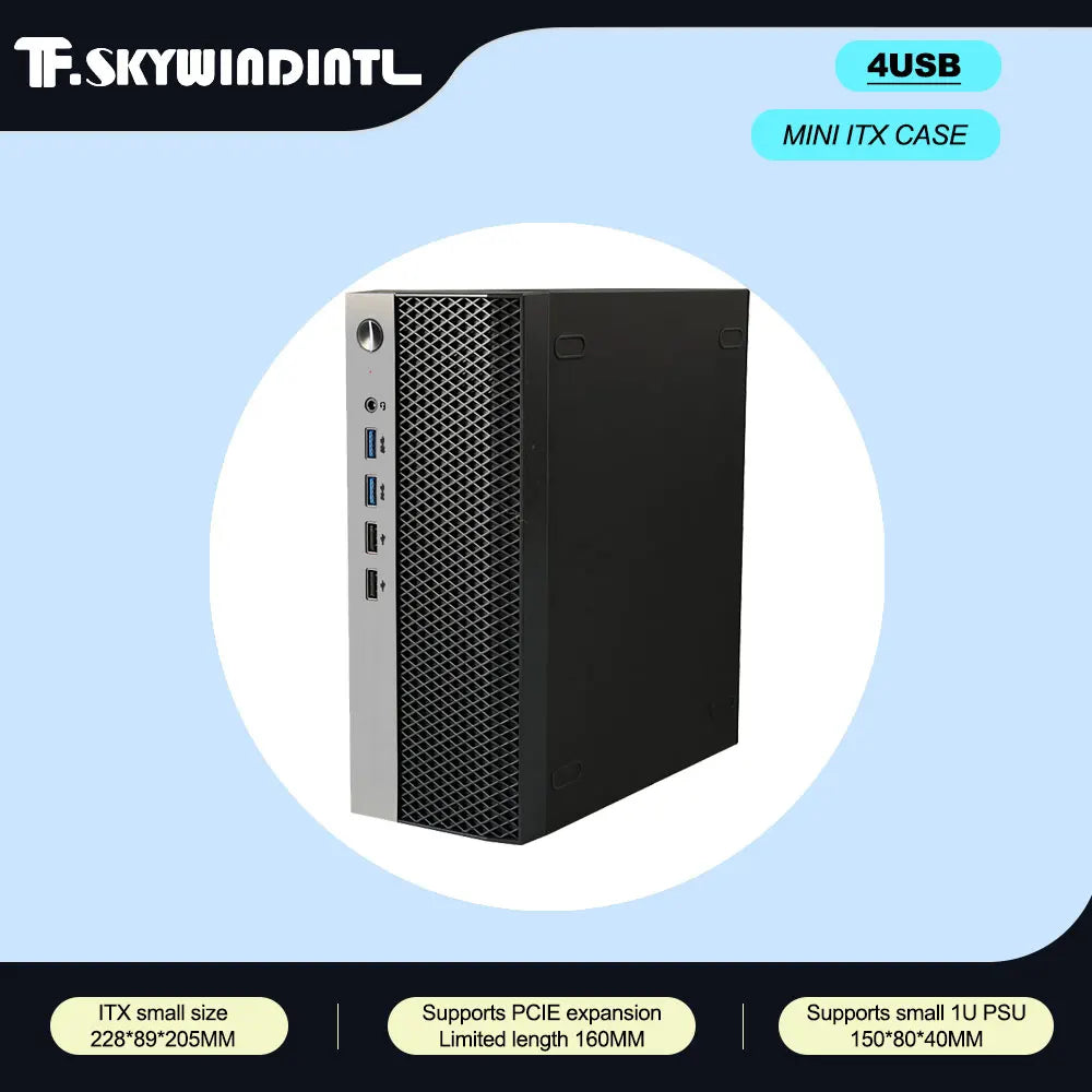 ITX Computer Case HTPC Chassis Mini ITX Case 1u Power Supply Case with 4 USB 17*17 Motherboard