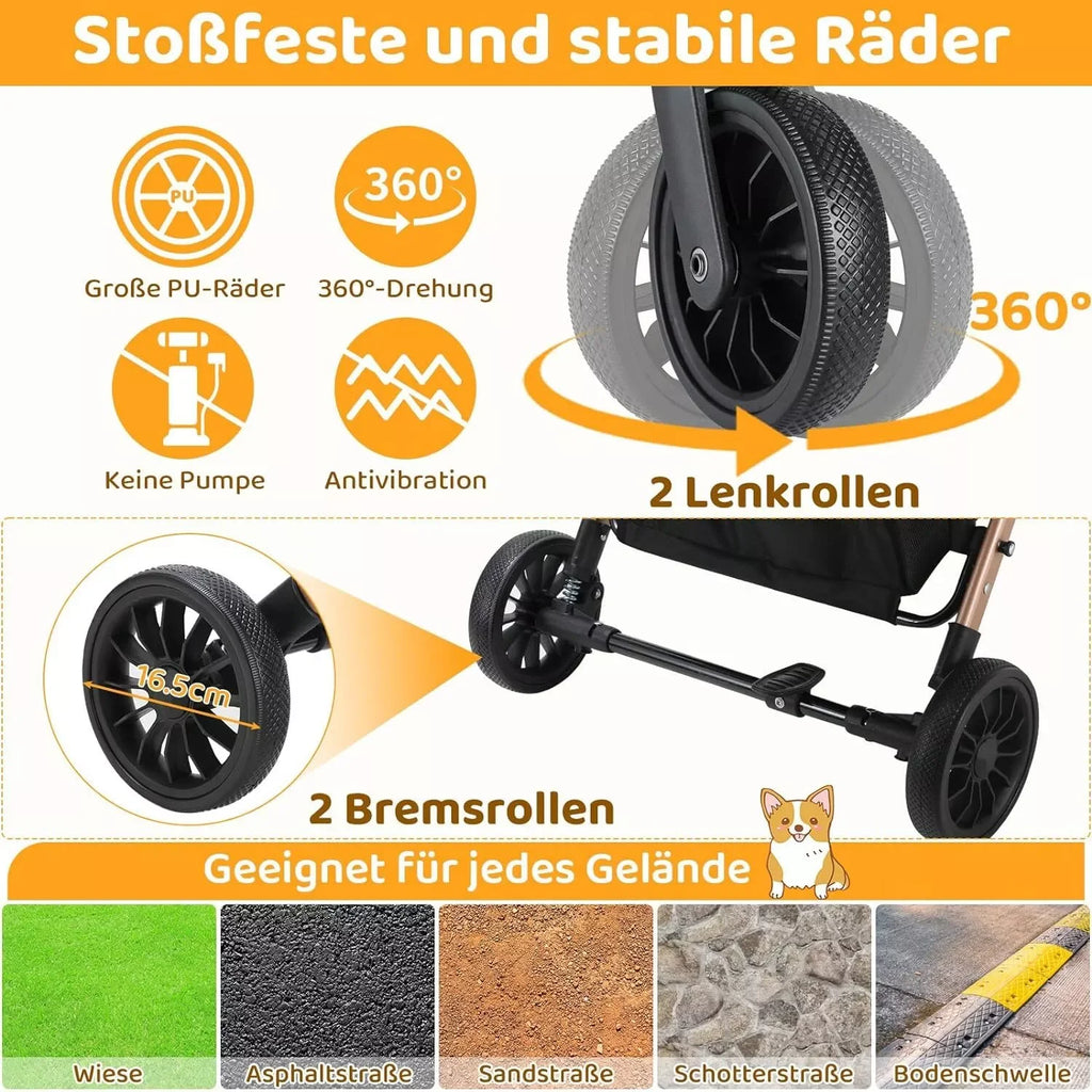 Hundebuggy 2 in 1 Kinderwagen Hundebox Transport Faltbarer Katzenbuggy, 360° verschleißfeste Gummiräder, mit Ablagekorb
