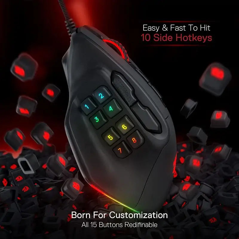 X33 Gaming Mouse, 15 Programmable Buttons Wired RGB Gamer Mouse w/ Ergonomic Natural Grip Build
